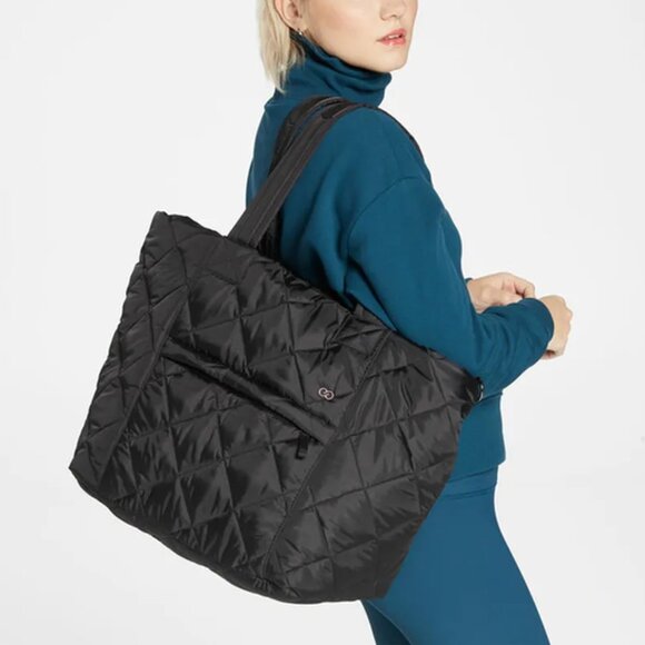 CALIA Women's Luxe Quilted Travel Tote in Black - Picture 1 of 12